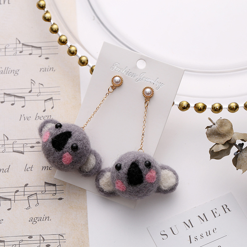 韩国ins网红玻尿酸考拉耳钉长款小动物可爱卡哇伊耳饰批发