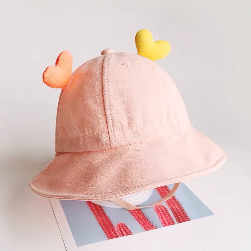 宝宝遮阳帽夏季盆帽爱心婴儿渔夫帽子字母刺绣可爱儿童女宝防晒帽产品图