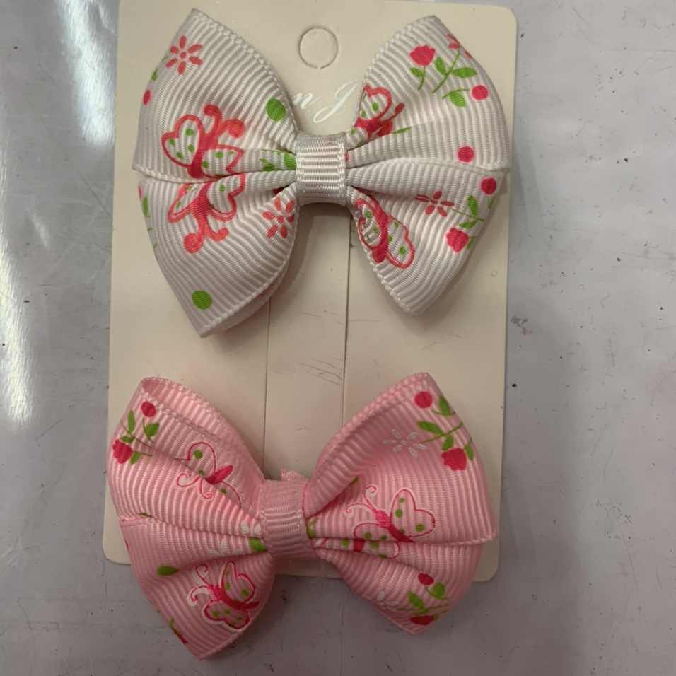 12 points iris ribbed with back to back bow clip white, pink