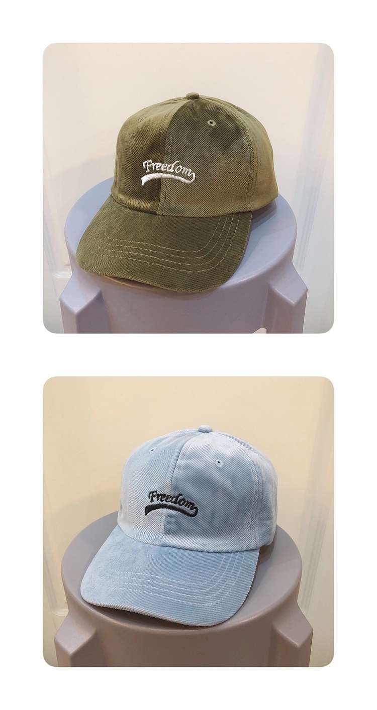 New corduroy baseball caps with embroidered letters, freedom, dark green men's and women's sun hats for autumn and winter detail image 3