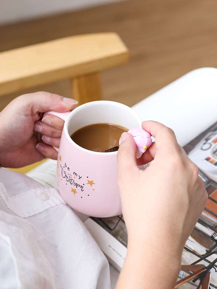 Creative cartoon ceramic cups, cute girl office cups, unicorn covered mugs, simple household water cups detail image 7