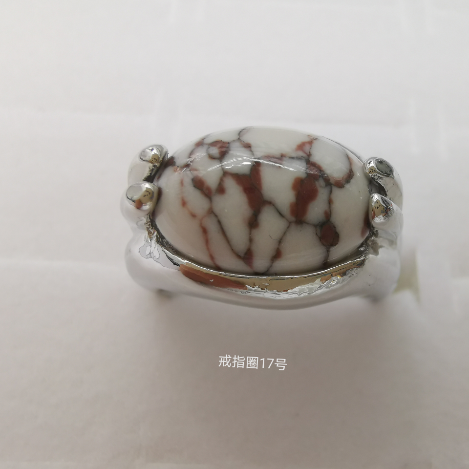 仿松石彩色 合金戒指  电镀仿白金778