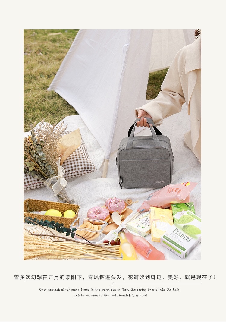 New bento bag, insulated bag, double-layer lunch box, handbag, aluminum foil, large capacity, suitable for office workers and students to carry rice bags detail image 17
