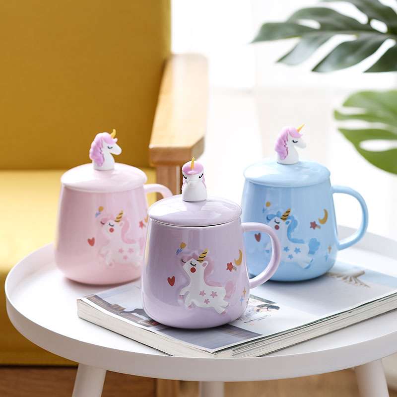 Creative cartoon ceramic cups, cute girl office cups, unicorn covered mugs, simple household water cups Specification image
