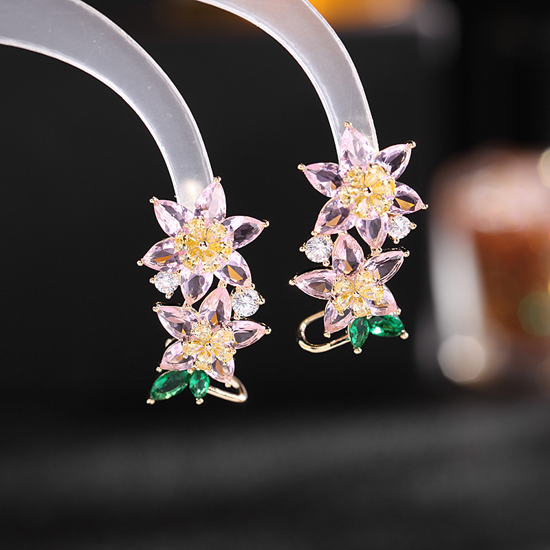 Summer Fresh Earrings 925 Silver Needle Zircon Elegant Earrings, Women's flower ear bone clips detail image 4