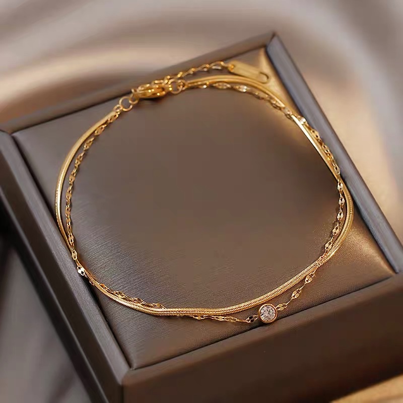 钛钢设计钻杯双层脚链女个性小众简约百搭饰品产品图