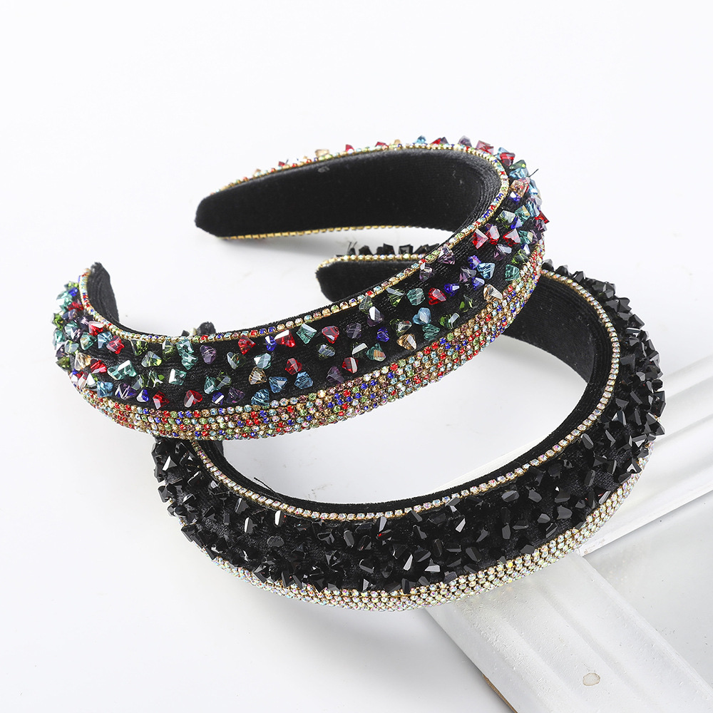 Europe And The United States Luxury Heavy Industry Broken Diamond Black Diamond Sponge Headband Specification drawing
