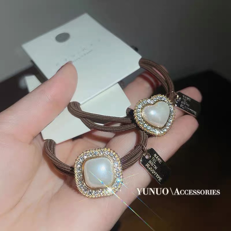 Korean pearl head rope girls summer temperament ball hair rope net red elegant ponytail leather band leather holster thumbnail