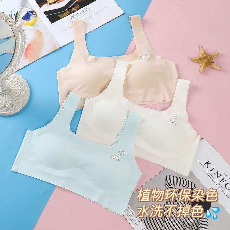 Teenage girl's seamless underwear Modal seamless inner pad detachable cartoon printed wide-shoulder backrest bra detail image 8