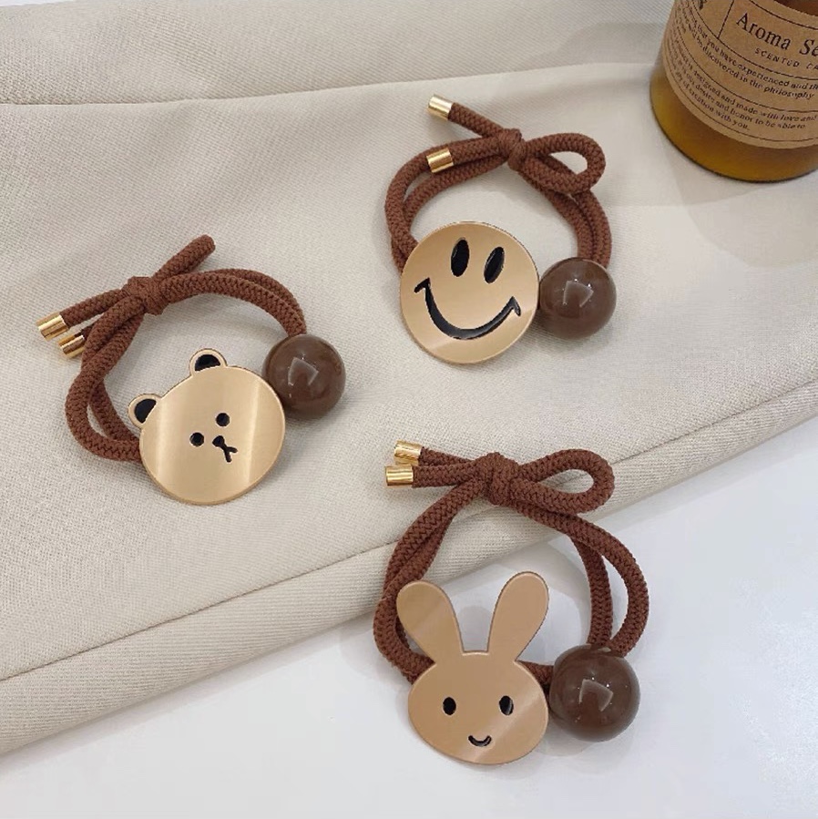 Emilia's Korean Instagram bear smiley face hair band, popular bun headband for women, simple and elegant, high elasticity hair tie accessory 036