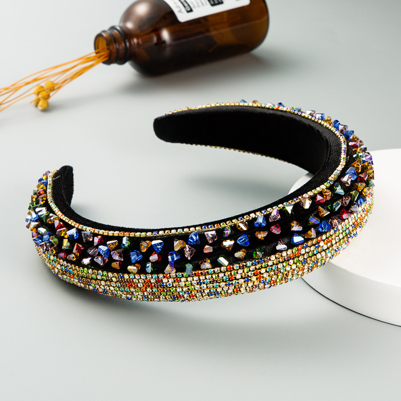 Europe And The United States Luxury Heavy Industry Broken Diamond Color Diamond Sponge Headband details Picture