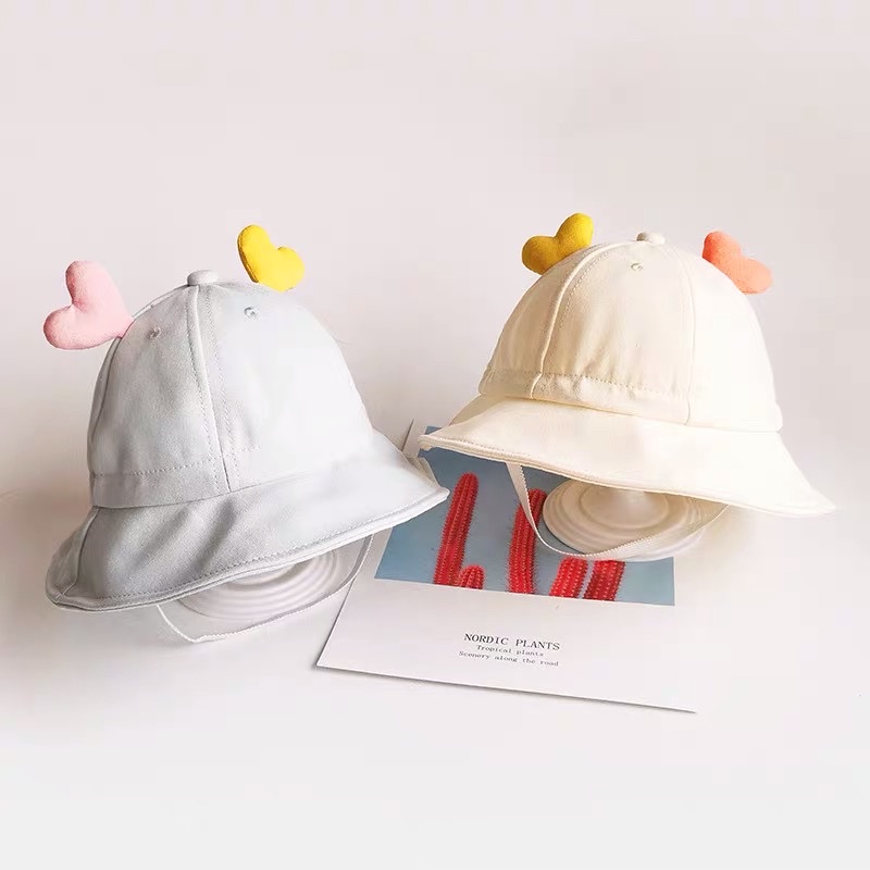 宝宝遮阳帽夏季盆帽爱心婴儿渔夫帽子字母刺绣可爱儿童女宝防晒帽详情图2