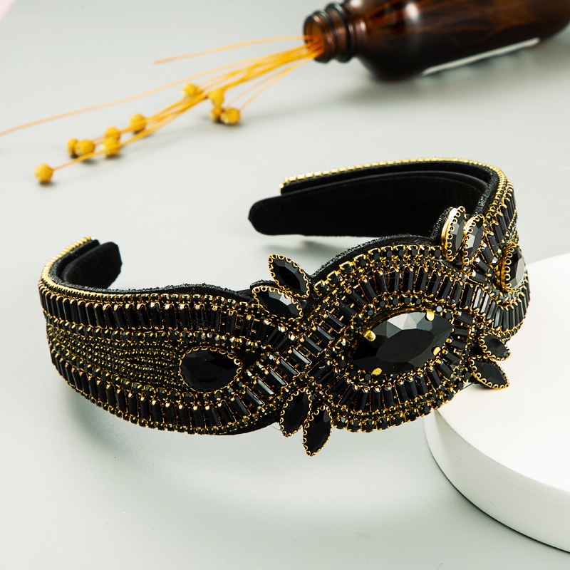 European and American personalized creative retro Baroque heavy water diamond hair band black full figure
