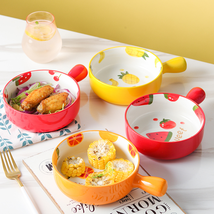 可爱陶瓷手柄碗创意家用水果盘子早餐沙拉泡面碗食堂打饭碗批发烘焙烤盘八月陶瓷