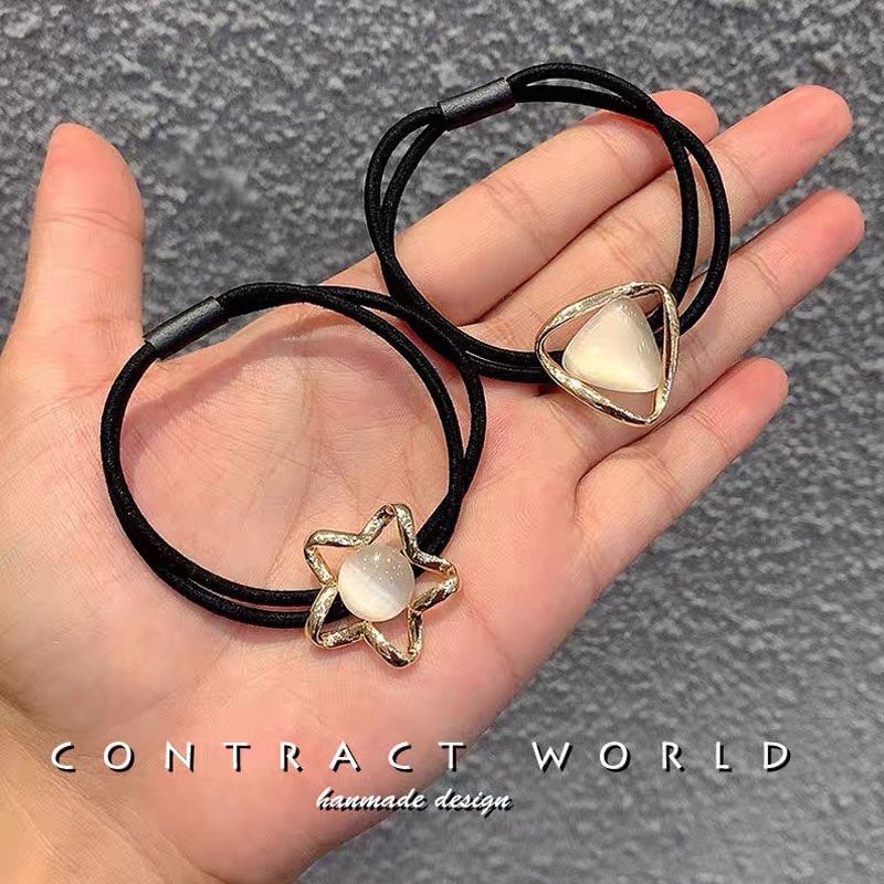 Emiya Japanese fashion cat's eye hair tie for women, simple and elegant hair accessory, rubber band for women, Korean style, versatile crystal hair tie and hair band 009