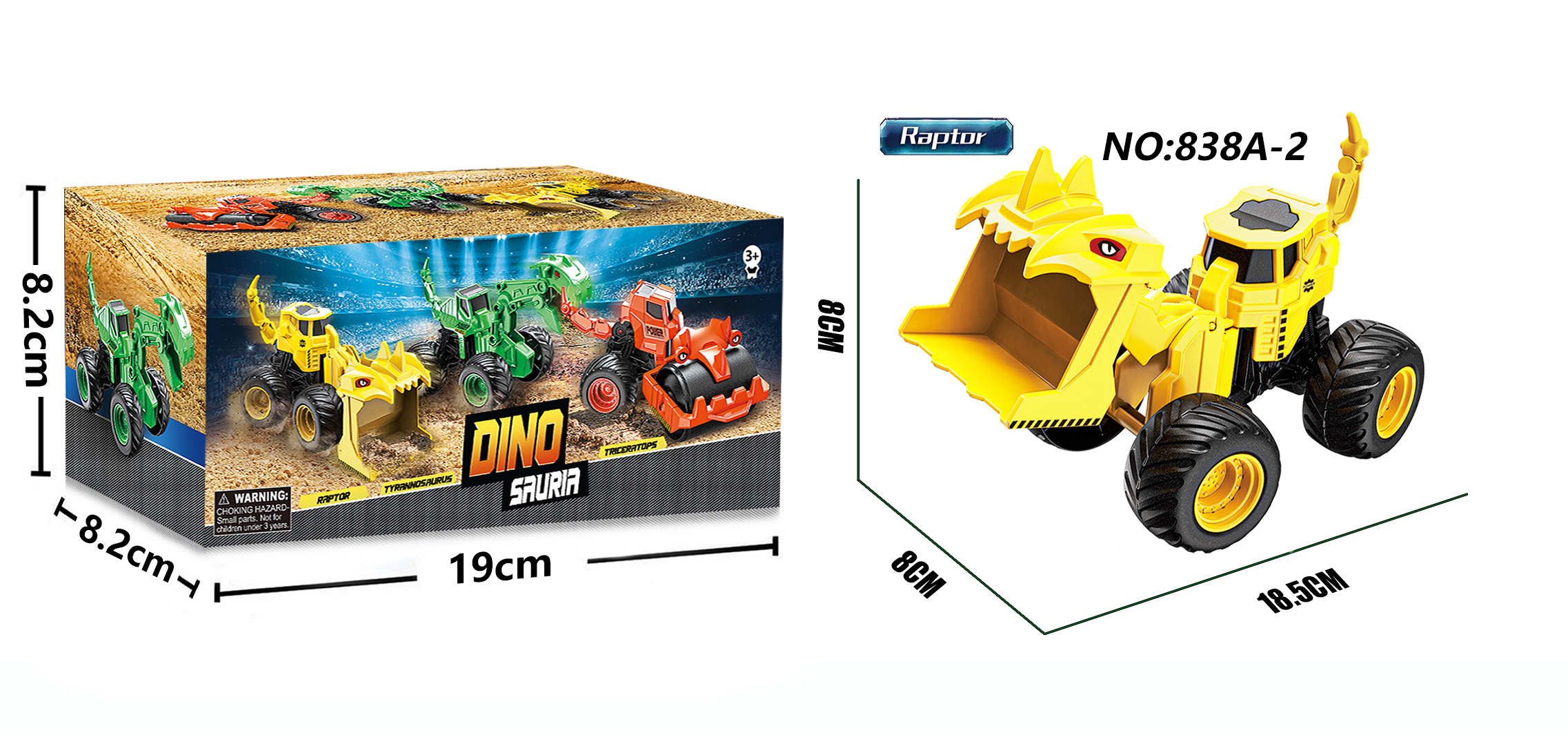 Colored box dinosaur engineering bulldozer inertial vehicle detail image 2