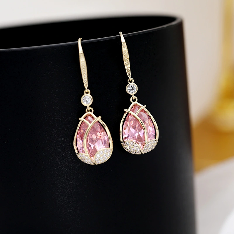 Wholesale of 2020 new tulip earrings, stylish and popular Korean long flower earrings S925 silver needle earrings detail image 5