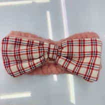 Korean check face wash headband Korean pink