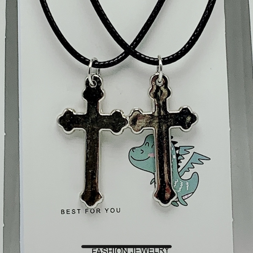 Black Korean wax thread couple's smooth cross necklace exclusively for the two-yuan store