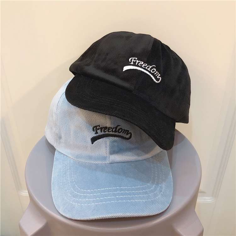 New corduroy baseball caps with embroidered letters, freedom, dark green men's and women's sun hats for autumn and winter Specification image