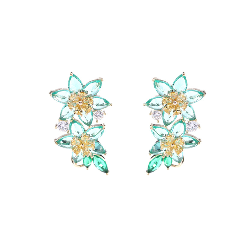 Summer Fresh Earrings 925 Silver Needle Zircon Elegant Earrings, Women's flower ear bone clips detail image 3
