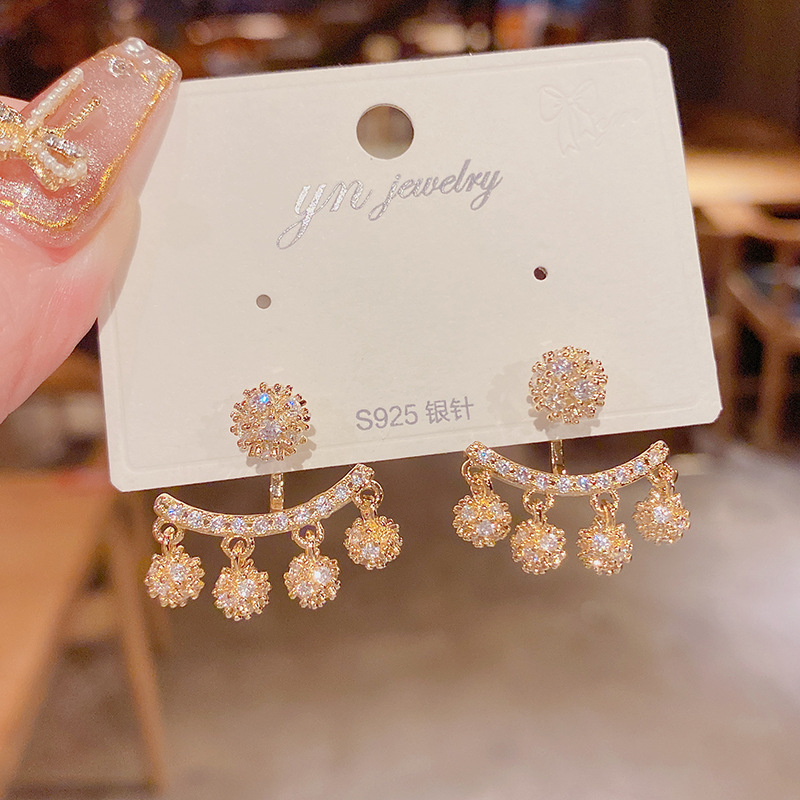 Star-style earrings s925 silver needle, two pairs of zircon ball stud earrings, fashionable and individual, super fairy-like temperament, women's earrings detail image 5