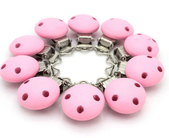 30mm荷木奶嘴夹diy安抚防掉链夹圆形无孔三孔 木质奶嘴夹批发详情图3