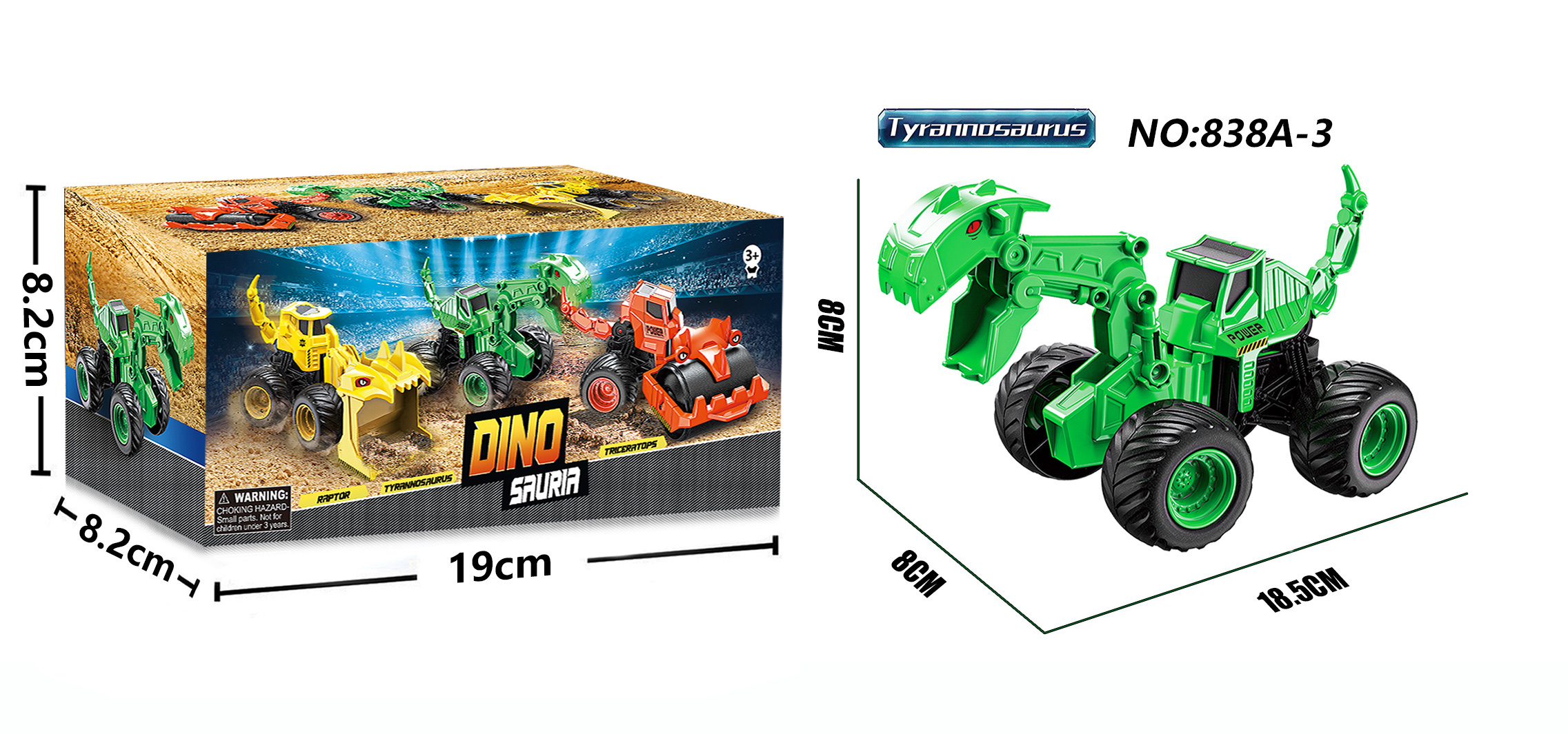 Colored box dinosaur engineering excavation inertial vehicle details Picture