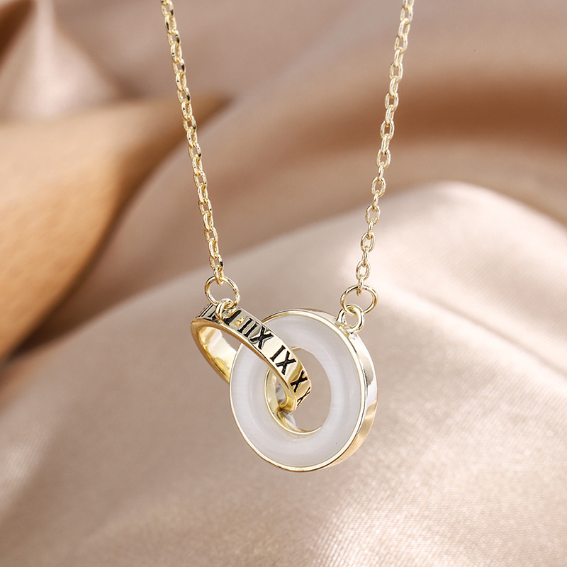 Net red new 14K cat's eye necklace female niche design sense Korean fashion Roman letters drop glaze clavicle chain thumbnail