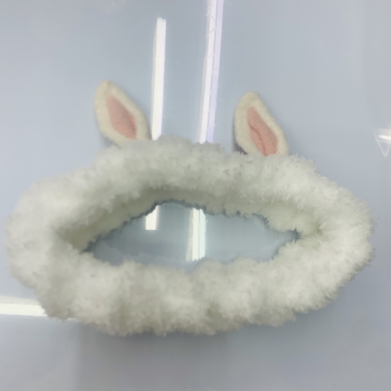 Plush rabbit ears face wash headband white