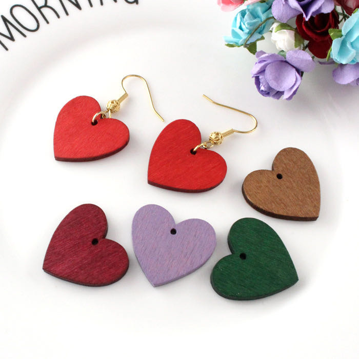 Laser wood chip heart-shaped earrings and necklace accessories Item Picture