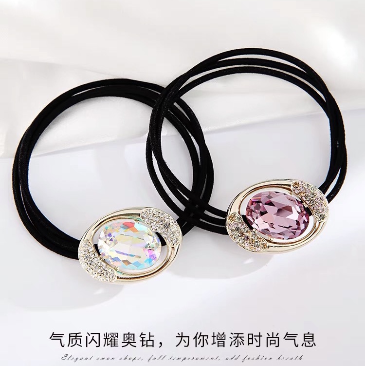Emilia jewelry rhinestone Oval Korean hair band, high elasticity and durability hair tie, ponytail tie, 2021 new style hair accessory, leather band 001