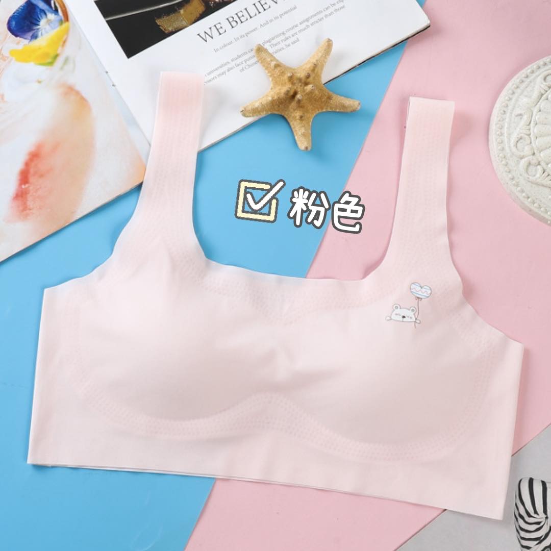 Teenage girl's seamless underwear Modal seamless inner pad detachable cartoon printed wide-shoulder backrest bra detail image 9