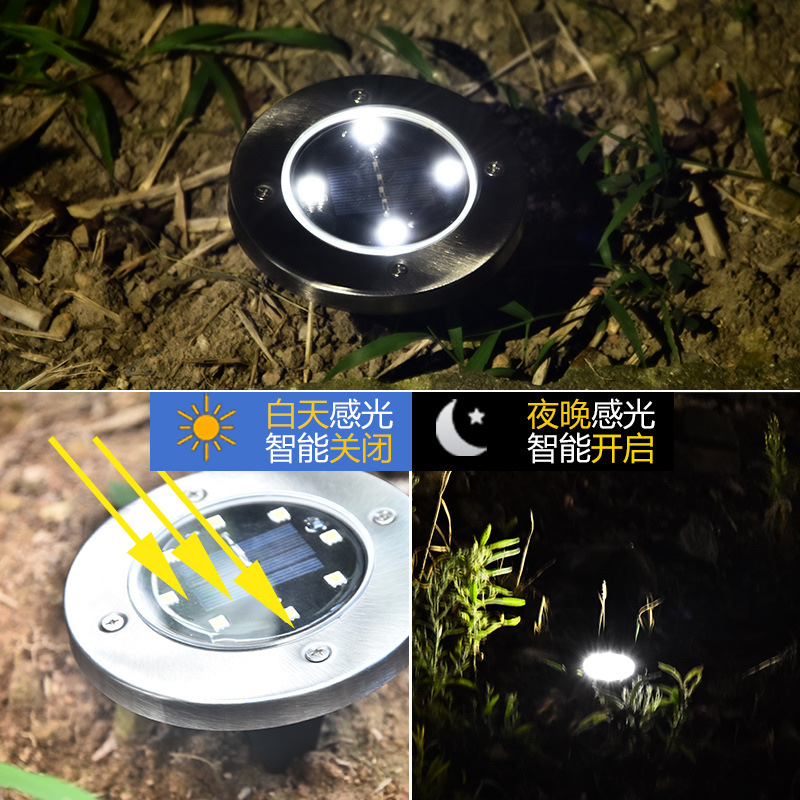 跨境专供太阳能地埋灯8LED不锈钢户外新款插地草地灯庭院花园防雨详情图12