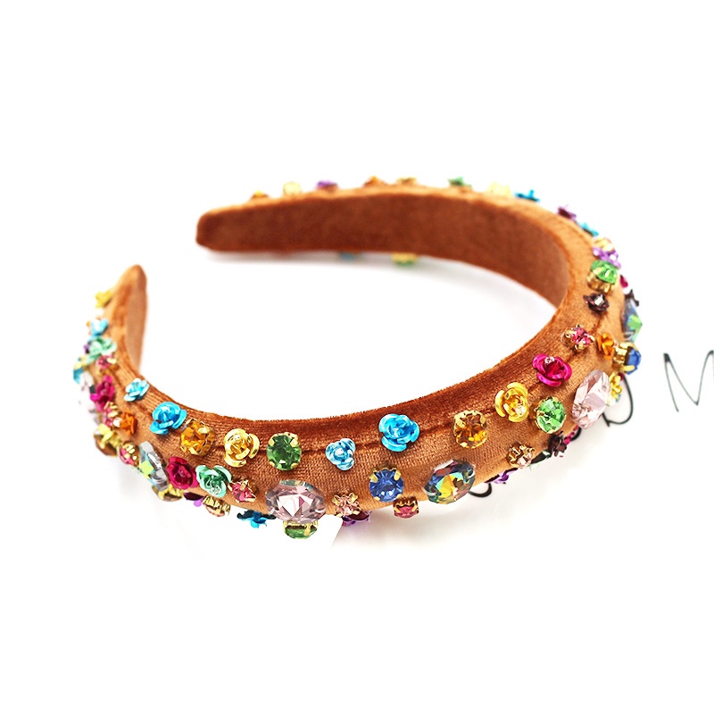 European-American Style Baroque Metal Color Rhinestone Coffee Color Sponge Head Hoop
