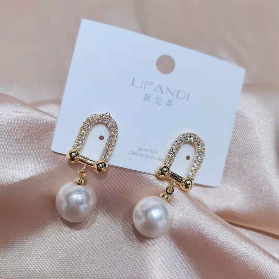 珍珠耳坠耳饰饰品流行镶钻闪烁清新女式