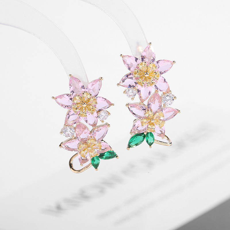 Summer Fresh Earrings 925 Silver Needle Zircon Elegant Earrings, Women's flower ear bone clips detail image 2