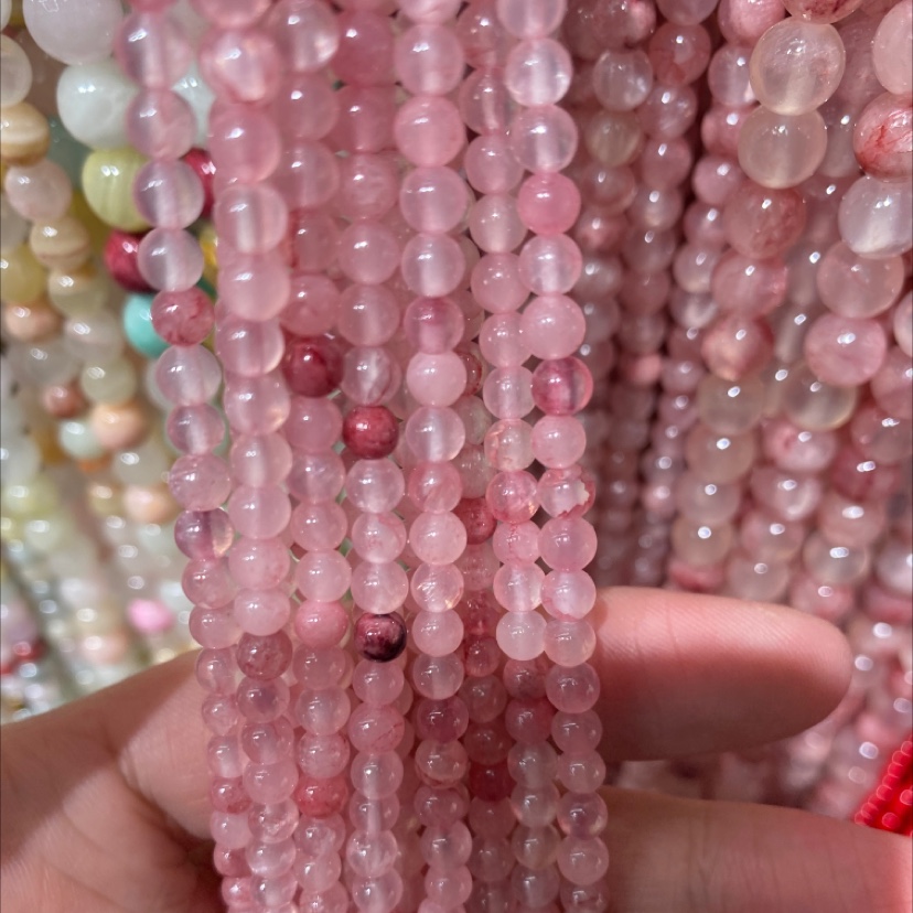 仿草莓晶4m花青玉圆珠