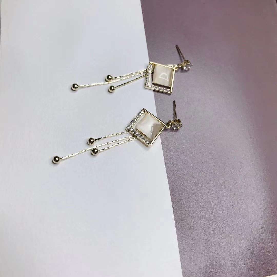 s925 sterling silver needle earrings 2021 New style, trendy style, simple and versatile Japanese and Korean, high-end pearl earrings, women's cat's eye Item Picture