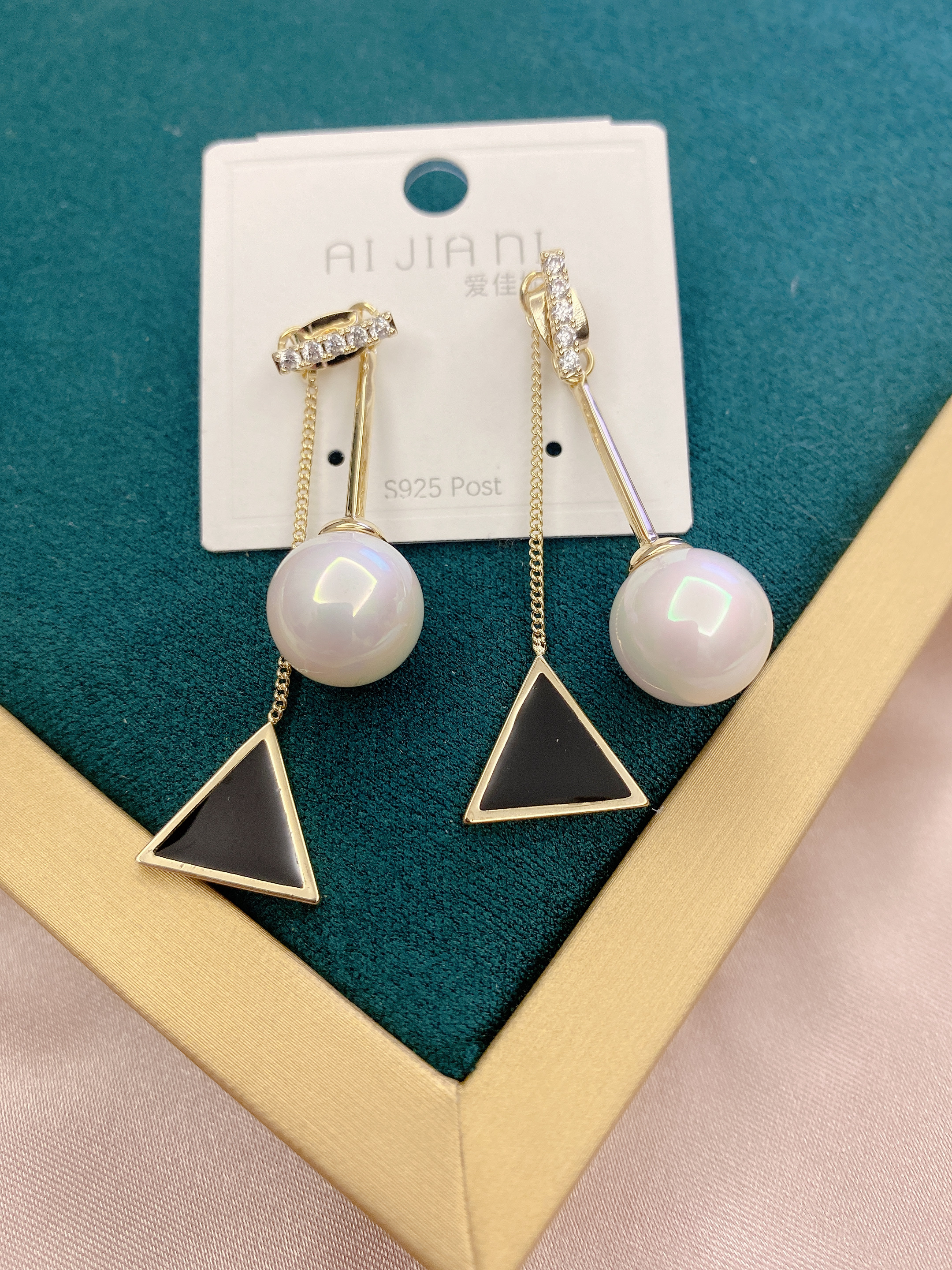 黑三角锆石镶嵌吊坠锆石耳环 时尚潮流气质高雅耳坠耳环详情图4