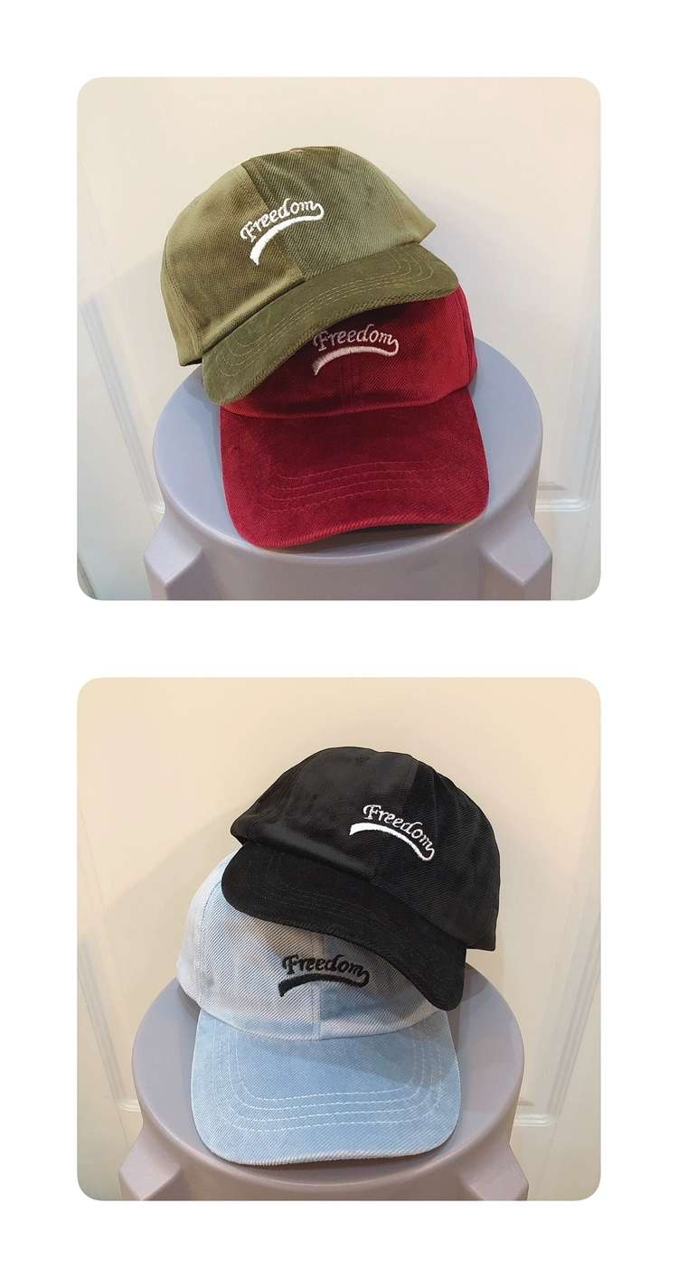New corduroy baseball caps with embroidered letters, freedom, dark green men's and women's sun hats for autumn and winter detail image 4