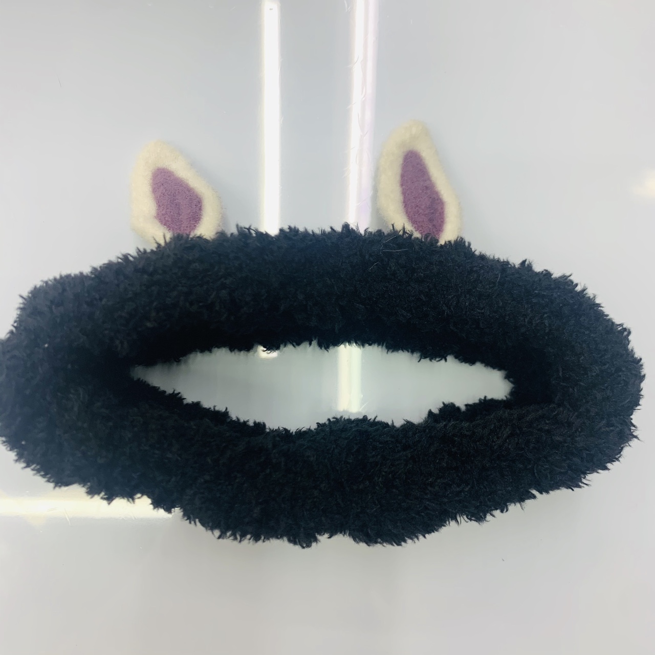 Plush rabbit ears face wash headband black
