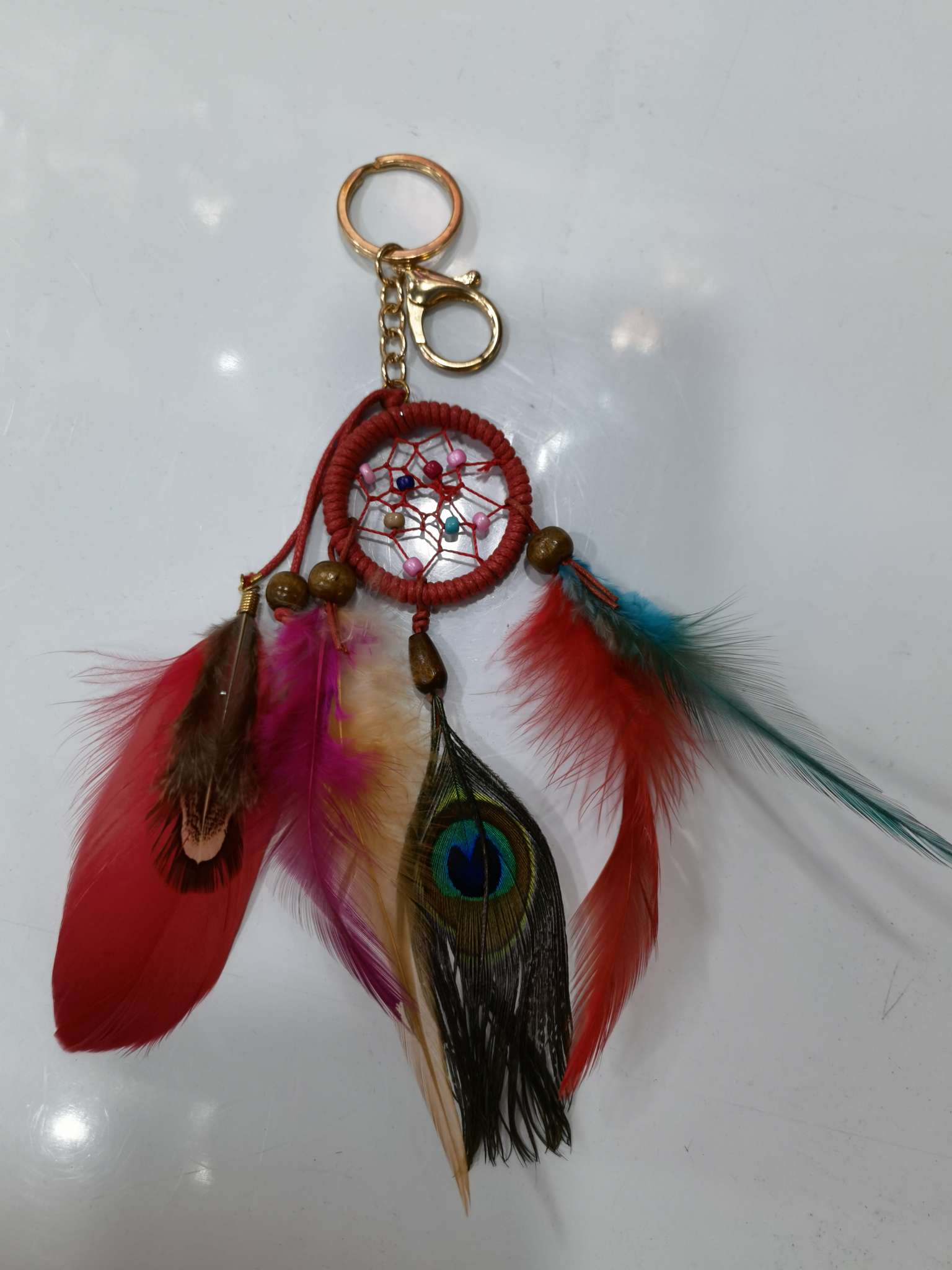 仿真羽毛捕梦网钥匙挂件时尚创意印第安风手工装饰品详情图2