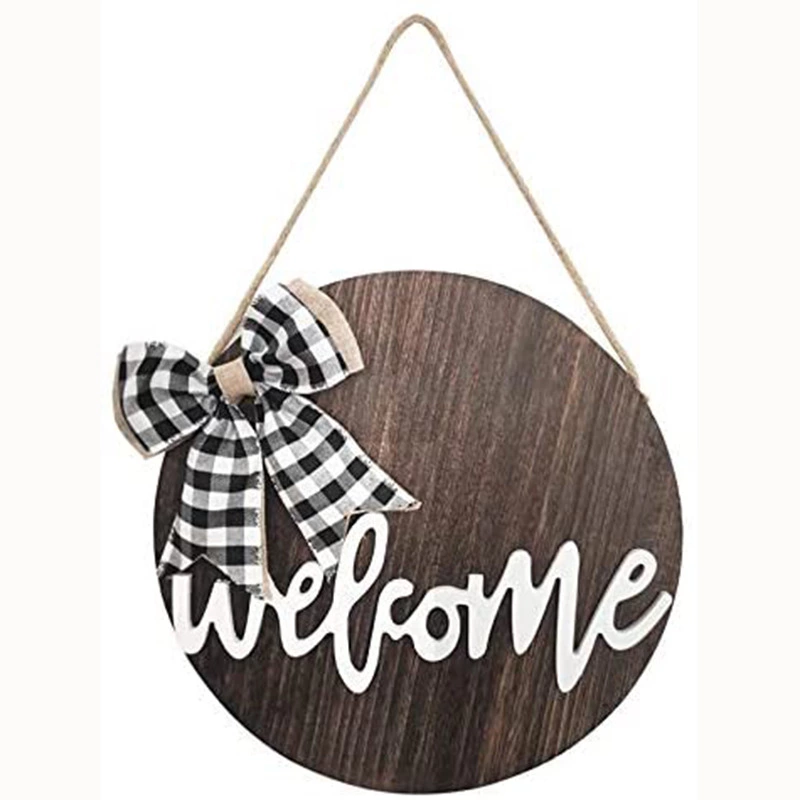 外贸亚马逊订制　欢迎光临圆型木质创意welcome挂牌门牌工艺品详情图1