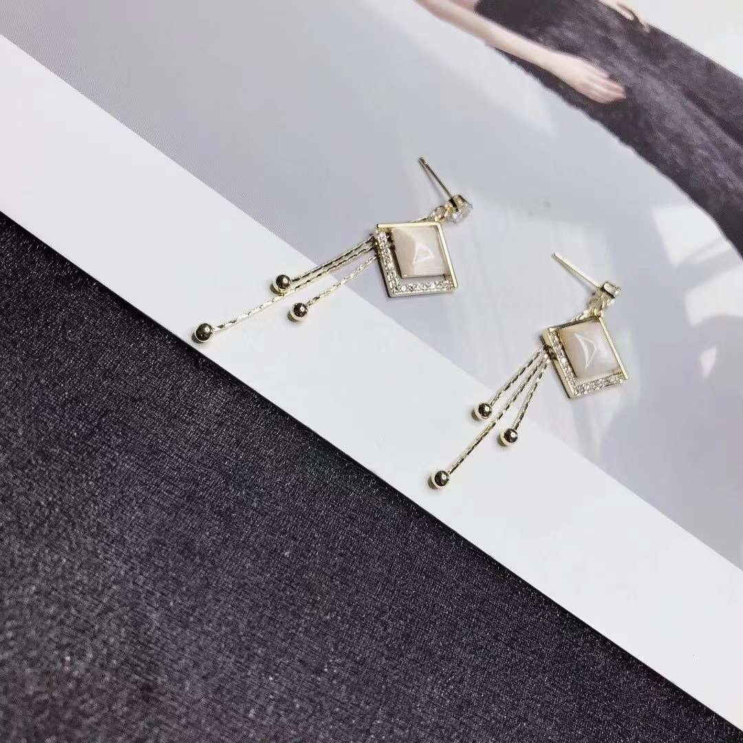 s925 sterling silver needle earrings 2021 New style, trendy style, simple and versatile Japanese and Korean, high-end pearl earrings, women's cat's eye Specification image