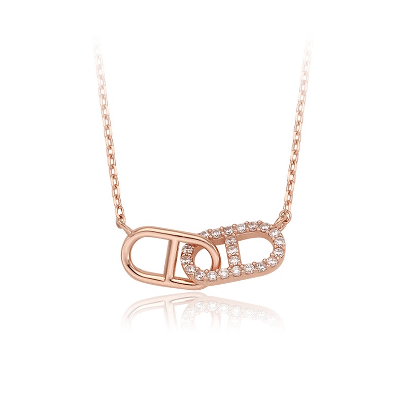 Vintage classic environmental protection collarbone chain necklace Copper micro-inlaid rose gold white gold:...
