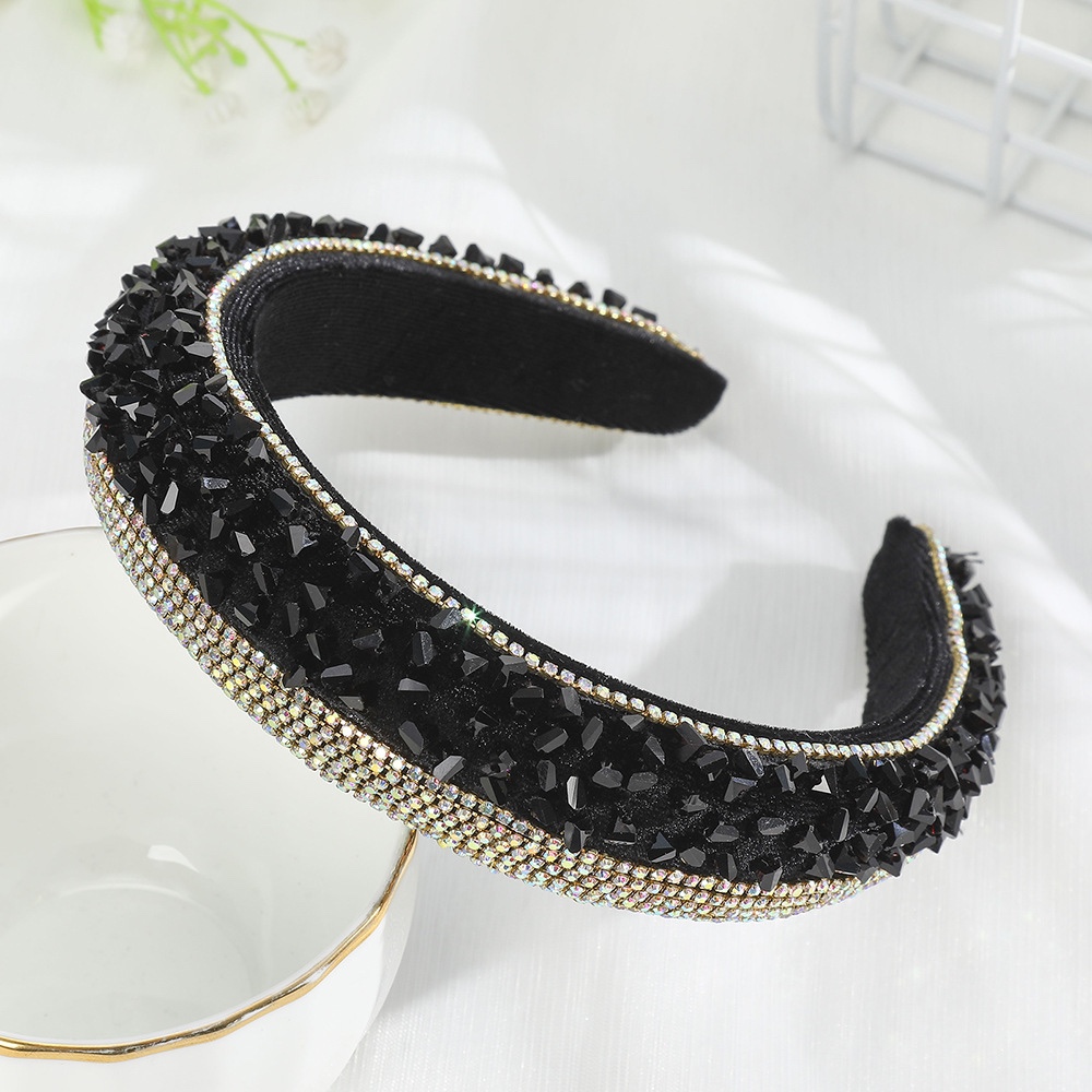 Europe And The United States Luxury Heavy Industry Broken Diamond Black Diamond Sponge Headband