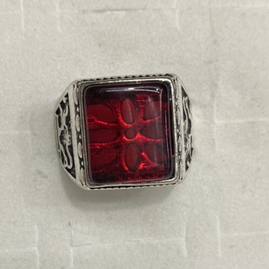 Electric antique Silver 12x14 square sticky Red gemstone antique fashion men's ring 1⃣️