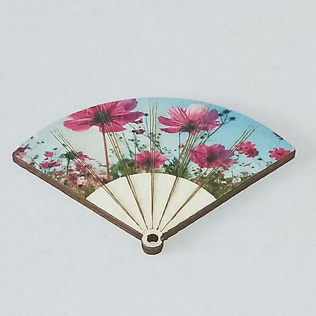 Wooden printed fan earrings necklace accessories detail image 7