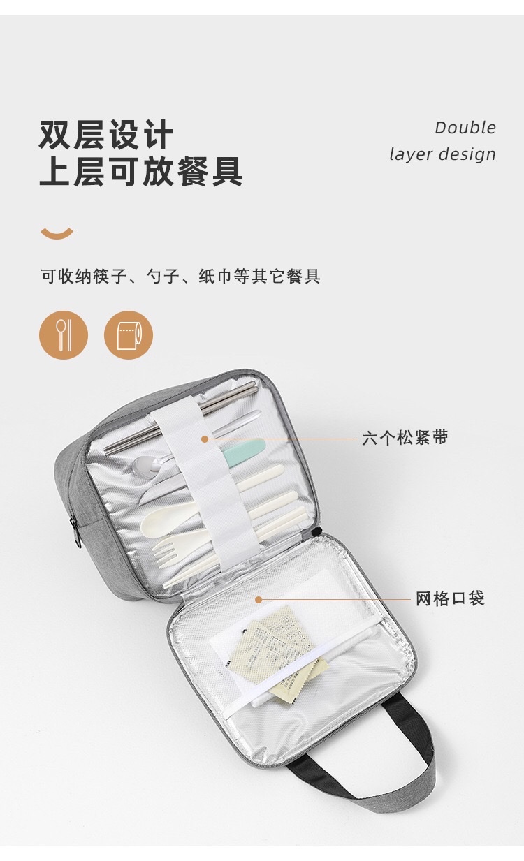 New bento bag, insulated bag, double-layer lunch box, handbag, aluminum foil, large capacity, suitable for office workers and students to carry rice bags detail image 12